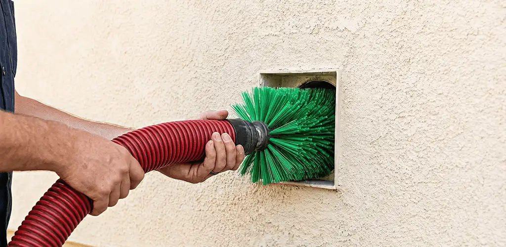 Air duct cleaning brush removing debris from a vent opening in Birmingham, AL