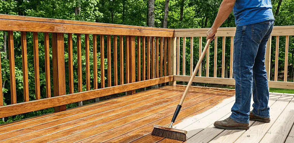 Deck staining and sealing application on a wood deck in Birmingham, AL