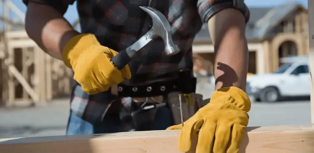 Handyman fixing wood trim with a hammer for home repairs in Birmingham, AL