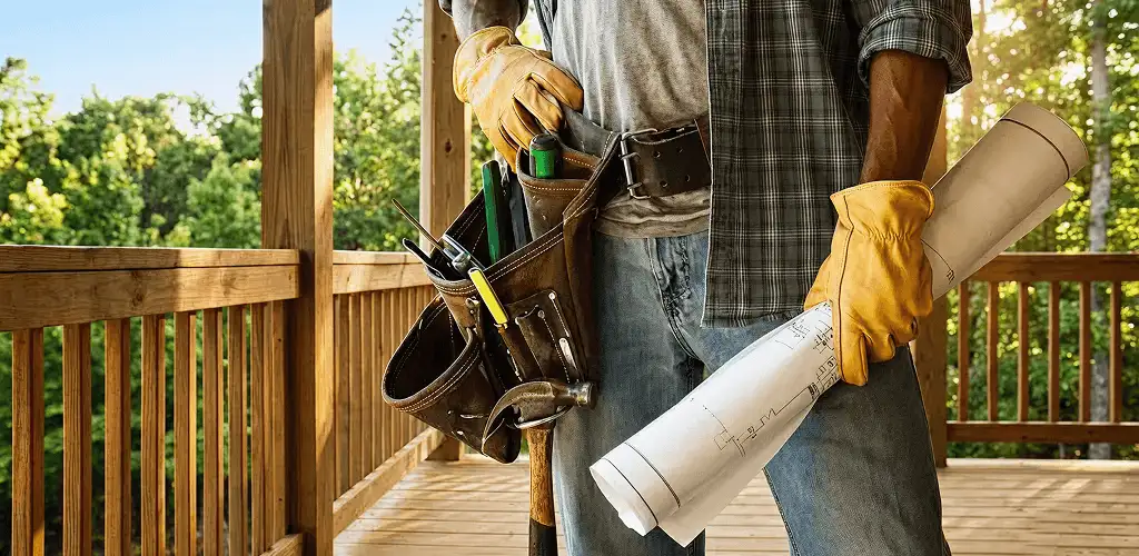 Professional handyman with tool belt ready for home repairs in Birmingham, AL