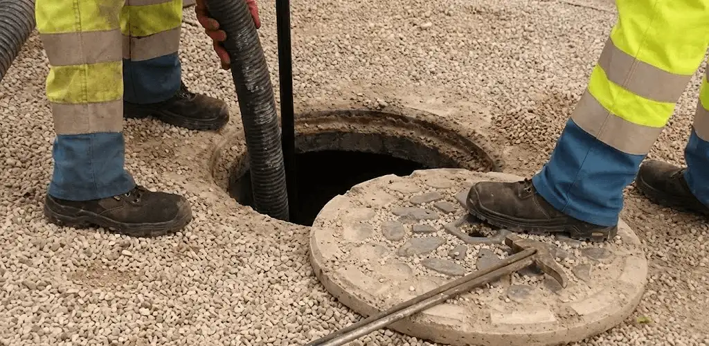 Drain cleaning crew clearing a sewer access point with professional equipment in Birmingham, AL